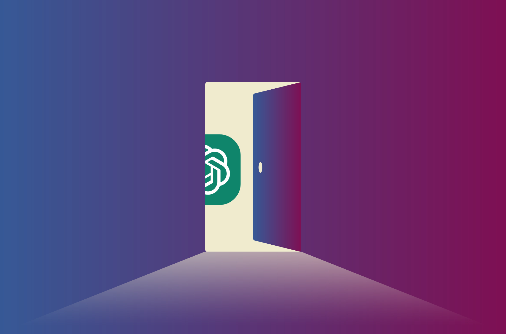 A door opening, with ChatGPT logo behind the door.