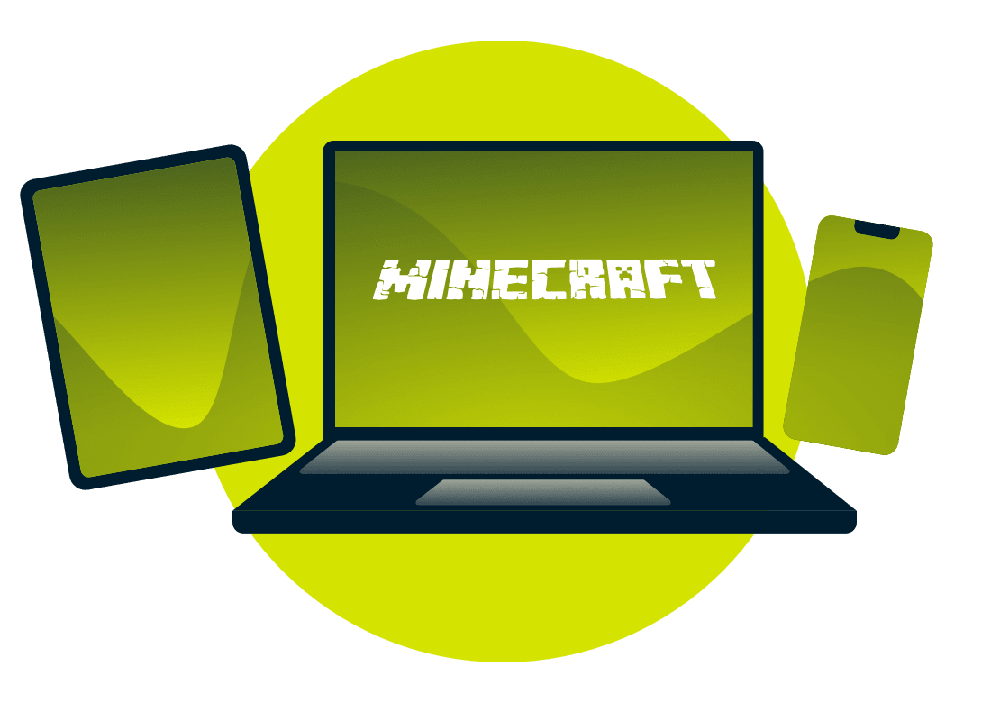 Разные устройства с логотипом Minecraft на экранах.