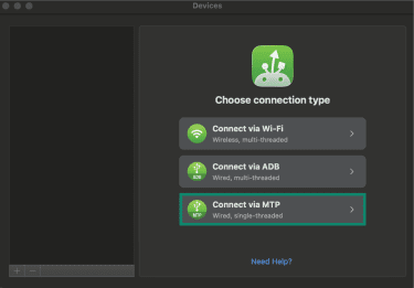 The MacDroid main screen on a Mac. The